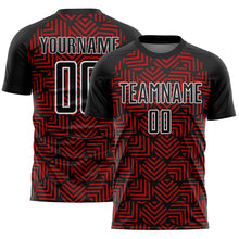 Load image into Gallery viewer, Custom Black Red-White Abstract Geometric Shapes Sublimation Soccer Uniform Jersey