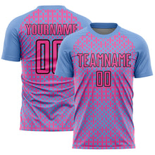Load image into Gallery viewer, Custom Light Blue Pink-Black Abstract Geometric Shapes Sublimation Soccer Uniform Jersey