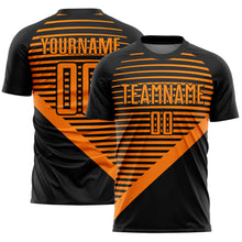 Load image into Gallery viewer, Custom Black Bay Orange Stripes Sublimation Soccer Uniform Jersey