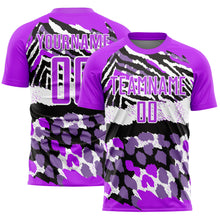 Load image into Gallery viewer, Custom Purple Black-White Animal Print Sublimation Soccer Uniform Jersey
