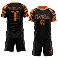 Load image into Gallery viewer, Custom Black Orange Tiger Stripes Sublimation Soccer Uniform Jersey