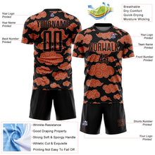 Load image into Gallery viewer, Custom Black Orange Cloud Pattern Sublimation Soccer Uniform Jersey