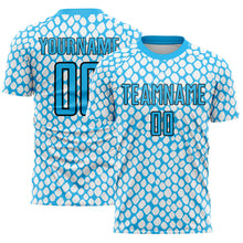 Load image into Gallery viewer, Custom Sky Blue Black-White Snake Skin Sublimation Soccer Uniform Jersey