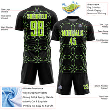 Load image into Gallery viewer, Custom Black Neon Green-White Damask Pattern Sublimation Soccer Uniform Jersey