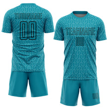 Load image into Gallery viewer, Custom Teal Black Geometric Pattern Sublimation Soccer Uniform Jersey