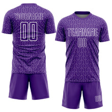 Load image into Gallery viewer, Custom Purple White Geometric Pattern Sublimation Soccer Uniform Jersey