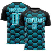 Load image into Gallery viewer, Custom Black Lakes Blue-White Hexagons Pattern Sublimation Soccer Uniform Jersey