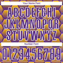 Load image into Gallery viewer, Custom Purple Gold-White Hexagons Pattern Sublimation Soccer Uniform Jersey