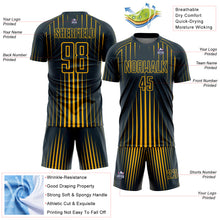 Load image into Gallery viewer, Custom Navy Gold Lines Sublimation Soccer Uniform Jersey