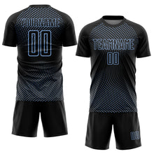 Load image into Gallery viewer, Custom Black Light Blue Geometric Lines Sublimation Soccer Uniform Jersey