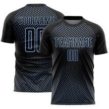 Load image into Gallery viewer, Custom Black Light Blue Geometric Lines Sublimation Soccer Uniform Jersey