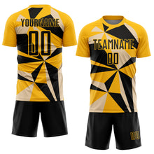 Load image into Gallery viewer, Custom Gold Black Geometric Pattern Sublimation Soccer Uniform Jersey