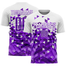 Load image into Gallery viewer, Custom Purple White Geometric Pattern Sublimation Soccer Uniform Jersey