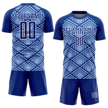 Load image into Gallery viewer, Custom Light Blue Royal-White Geometric Pattern Sublimation Soccer Uniform Jersey