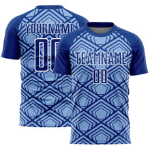 Load image into Gallery viewer, Custom Light Blue Royal-White Geometric Pattern Sublimation Soccer Uniform Jersey