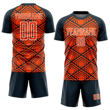 Load image into Gallery viewer, Custom Orange Navy-White Geometric Pattern Sublimation Soccer Uniform Jersey