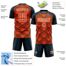 Load image into Gallery viewer, Custom Orange Navy-White Geometric Pattern Sublimation Soccer Uniform Jersey