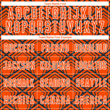 Load image into Gallery viewer, Custom Orange Navy-White Geometric Pattern Sublimation Soccer Uniform Jersey