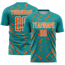 Load image into Gallery viewer, Custom Teal Orange-White Abstract Lines Sublimation Soccer Uniform Jersey