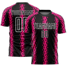Load image into Gallery viewer, Custom Black Hot Pink-White Abstract Geometric Pattern Sublimation Soccer Uniform Jersey