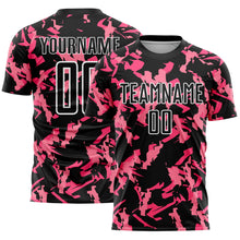 Load image into Gallery viewer, Custom Black Pink-White Abstract Geometric Pattern Sublimation Soccer Uniform Jersey