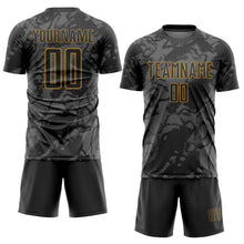 Load image into Gallery viewer, Custom Black Gray-Old Gold Abstract Grunge Art Sublimation Soccer Uniform Jersey