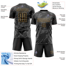 Load image into Gallery viewer, Custom Black Gray-Old Gold Abstract Grunge Art Sublimation Soccer Uniform Jersey