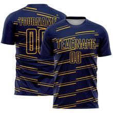 Load image into Gallery viewer, Custom Navy Yellow Lines Sublimation Soccer Uniform Jersey