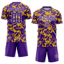 Load image into Gallery viewer, Custom Purple Gold-White Abstract Fluid Sublimation Soccer Uniform Jersey