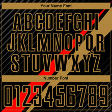 Load image into Gallery viewer, Custom Black Red-Old Gold Diagonal Lines Sublimation Soccer Uniform Jersey