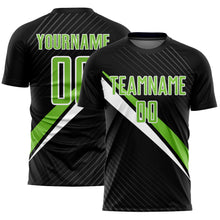 Load image into Gallery viewer, Custom Black Neon Green-White Diagonal Lines Sublimation Soccer Uniform Jersey