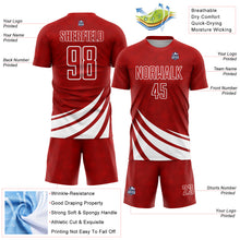Load image into Gallery viewer, Custom Red White Wind Shapes Sublimation Soccer Uniform Jersey