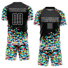 Load image into Gallery viewer, Custom Black White Colorful Geometric Triangle Sublimation Soccer Uniform Jersey