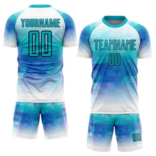 Load image into Gallery viewer, Custom Teal White Geometric Triangle Sublimation Soccer Uniform Jersey