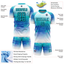 Load image into Gallery viewer, Custom Teal White Geometric Triangle Sublimation Soccer Uniform Jersey