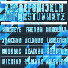 Load image into Gallery viewer, Custom Navy Sky Blue-White Geometric Shapes Sublimation Soccer Uniform Jersey