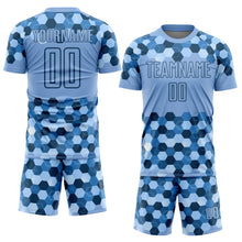 Load image into Gallery viewer, Custom Light Blue Black Geometric Shapes Sublimation Soccer Uniform Jersey