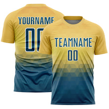 Load image into Gallery viewer, Custom Yellow US Navy Blue-White Geometric Triangle Sublimation Soccer Uniform Jersey