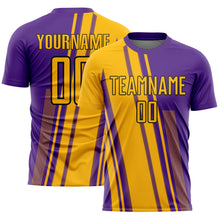 Load image into Gallery viewer, Custom Gold Purple-White Lines Sublimation Soccer Uniform Jersey
