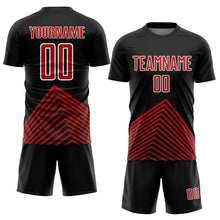 Load image into Gallery viewer, Custom Black Red-White Lines Sublimation Soccer Uniform Jersey
