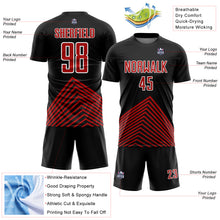 Load image into Gallery viewer, Custom Black Red-White Lines Sublimation Soccer Uniform Jersey