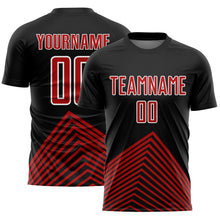 Load image into Gallery viewer, Custom Black Red-White Lines Sublimation Soccer Uniform Jersey