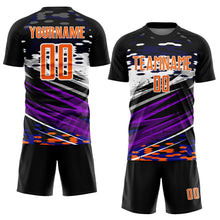 Load image into Gallery viewer, Custom Black Bay Orange-White Lines Sublimation Soccer Uniform Jersey