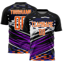 Load image into Gallery viewer, Custom Black Bay Orange-White Lines Sublimation Soccer Uniform Jersey