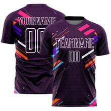 Load image into Gallery viewer, Custom Purple White Lines Sublimation Soccer Uniform Jersey