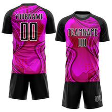 Load image into Gallery viewer, Custom Hot Pink Black-White Waves Sublimation Soccer Uniform Jersey