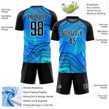 Load image into Gallery viewer, Custom Sky Blue Black-White Waves Sublimation Soccer Uniform Jersey