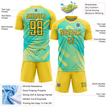Load image into Gallery viewer, Custom Pea Green Yellow-Black Abstract Shapes Sublimation Soccer Uniform Jersey
