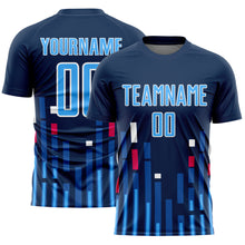 Load image into Gallery viewer, Custom US Navy Blue Sky Blue-White Lines Sublimation Soccer Uniform Jersey