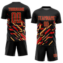 Load image into Gallery viewer, Custom Black Red-Old Gold Lines Sublimation Soccer Uniform Jersey